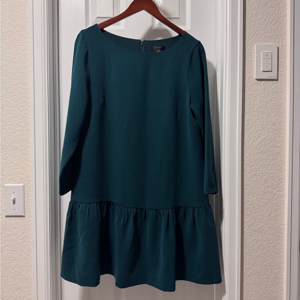 J. Crew Drop Waist Crepe Drop Waist Dress Green Size 12